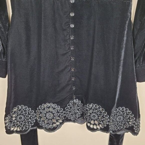 Zara Black Velvet Embroidery Mini Dress Long Sleeve Size XS NWT - Picture 6 of 16